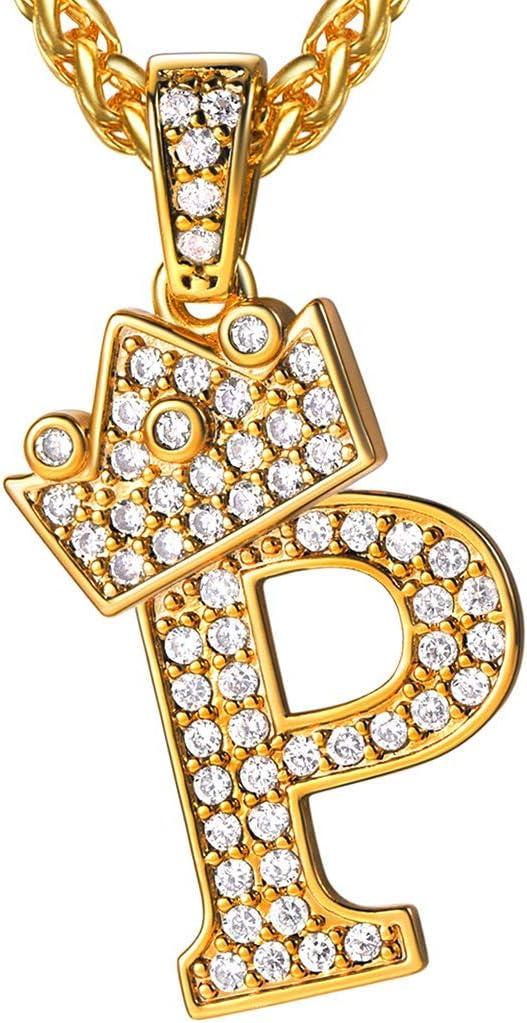imageU7 Crown Initial Necklace Men Women Bling Diamond AZ 09 Letter Pendant with Wheat Chain SilverBlackGold Plated CZ Alphabet Number Hip Hop Jersery for Father Husbanda Gold