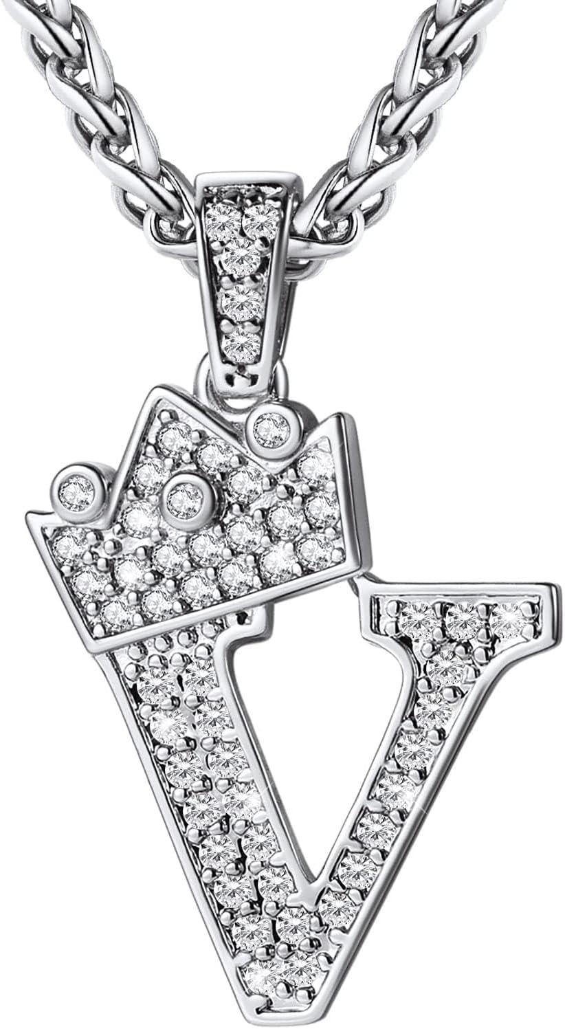 imageU7 Crown Initial Necklace Men Women Bling Diamond AZ 09 Letter Pendant with Wheat Chain SilverBlackGold Plated CZ Alphabet Number Hip Hop Jersery for Father Husbandb Steel