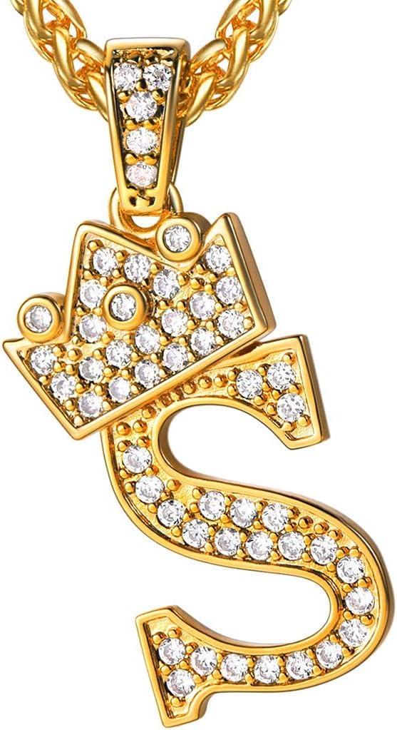imageU7 Crown Initial Necklace Men Women Bling Diamond AZ 09 Letter Pendant with Wheat Chain SilverBlackGold Plated CZ Alphabet Number Hip Hop Jersery for Father Husbanda Gold