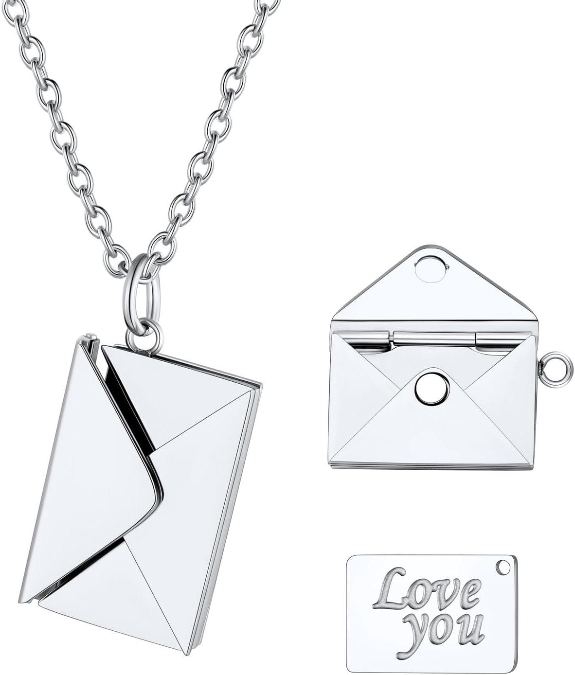 imageU7 Envelope Necklace Angel Wings Necklaces Stainless Steel Customized Photo ampamp Text Locket Pendant for Men Women Personalized Picture Jewelry Multiple Styles ButterflyHeartLove Letter01 Envelope Silver
