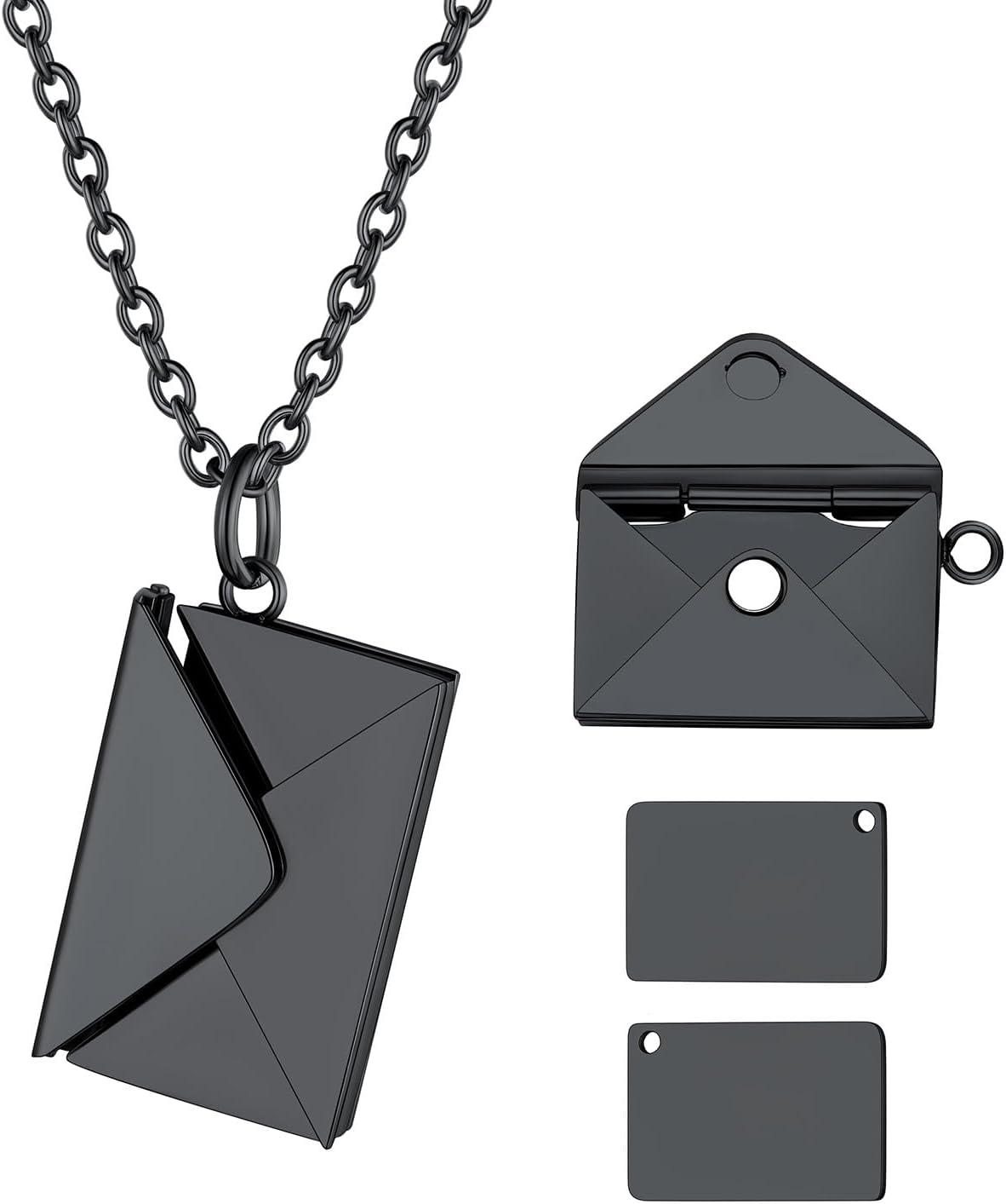 imageU7 Envelope Necklace Angel Wings Necklaces Stainless Steel Customized Photo ampamp Text Locket Pendant for Men Women Personalized Picture Jewelry Multiple Styles ButterflyHeartLove Letter01 Envelope Black