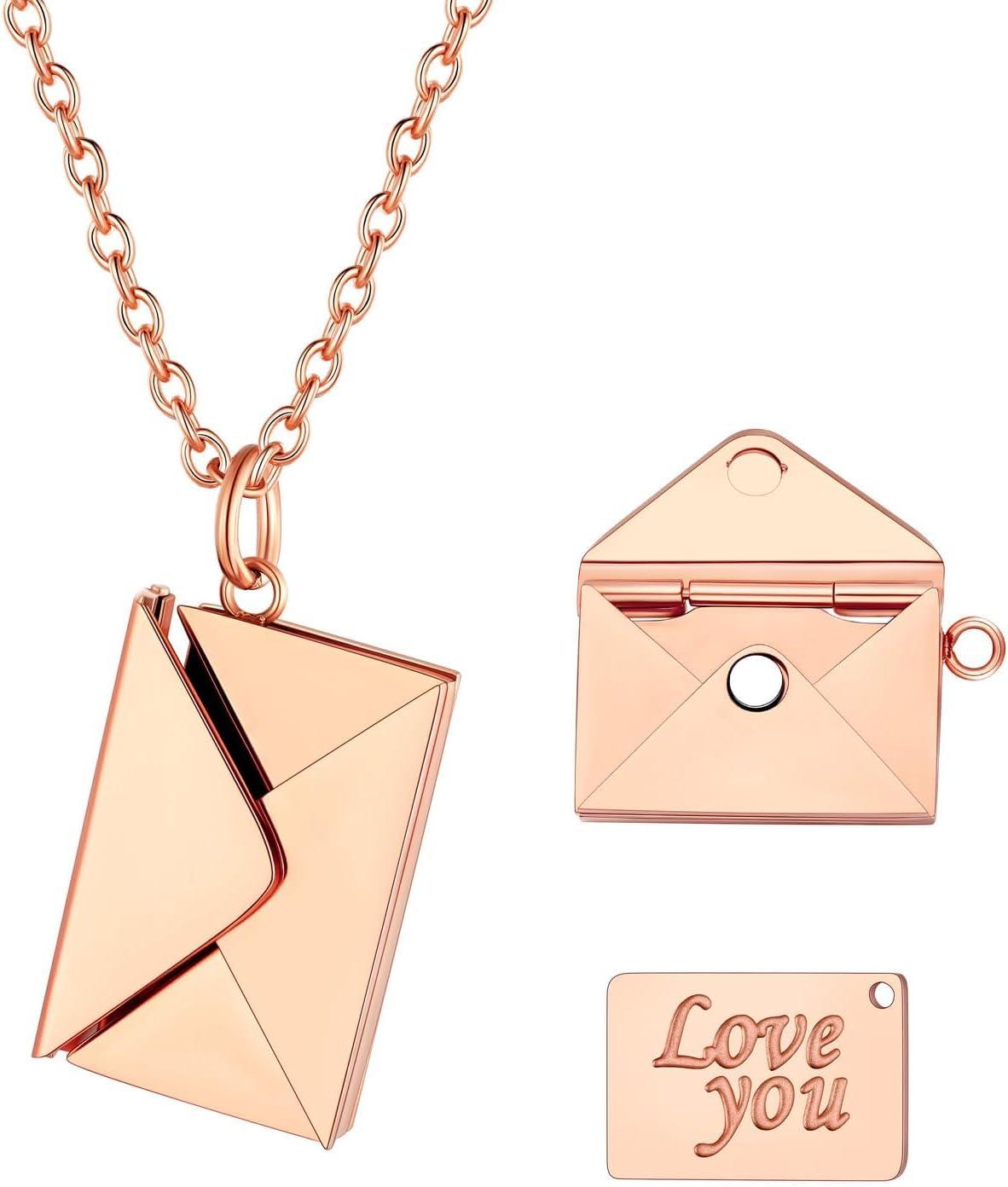 imageU7 Envelope Necklace Angel Wings Necklaces Stainless Steel Customized Photo ampamp Text Locket Pendant for Men Women Personalized Picture Jewelry Multiple Styles ButterflyHeartLove Letter01 Envelope Rose Gold