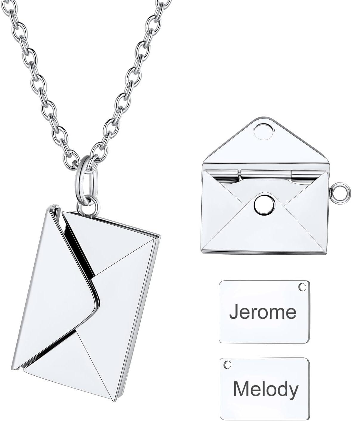 imageU7 Envelope Necklace Angel Wings Necklaces Stainless Steel Customized Photo ampamp Text Locket Pendant for Men Women Personalized Picture Jewelry Multiple Styles ButterflyHeartLove Letter01 Envelope Silver