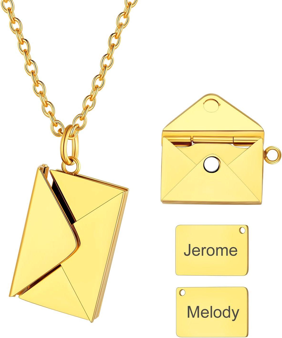 imageU7 Envelope Necklace Angel Wings Necklaces Stainless Steel Customized Photo ampamp Text Locket Pendant for Men Women Personalized Picture Jewelry Multiple Styles ButterflyHeartLove Letter01 Envelope Gold