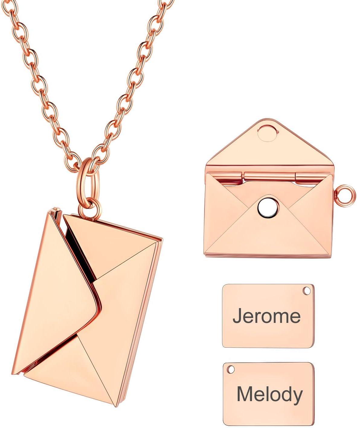 imageU7 Envelope Necklace Angel Wings Necklaces Stainless Steel Customized Photo ampamp Text Locket Pendant for Men Women Personalized Picture Jewelry Multiple Styles ButterflyHeartLove Letter01 Envelope Rose Gold