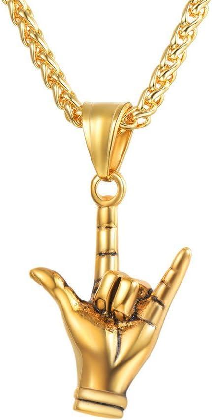 imageU7 Hip Hop Punk Music Necklace Guitar PickGuitarMicrophoneHeadphone Pendant with Chain for Men ampamp Women Stainless Steel RampampB Music Jewelry SilverGoldBlack CustomizableGold