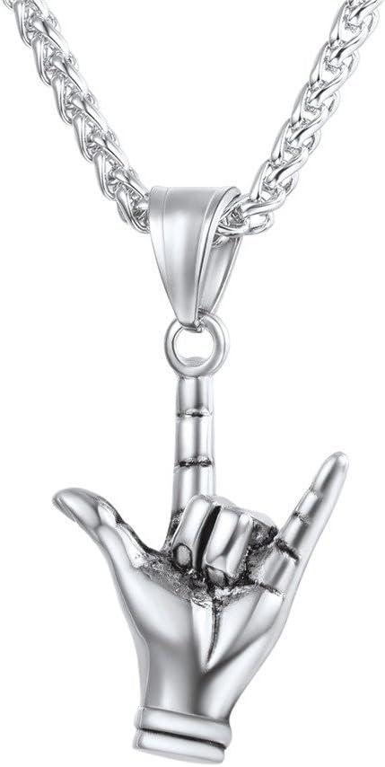 imageU7 Hip Hop Punk Music Necklace Guitar PickGuitarMicrophoneHeadphone Pendant with Chain for Men ampamp Women Stainless Steel RampampB Music Jewelry SilverGoldBlack CustomizableSilver