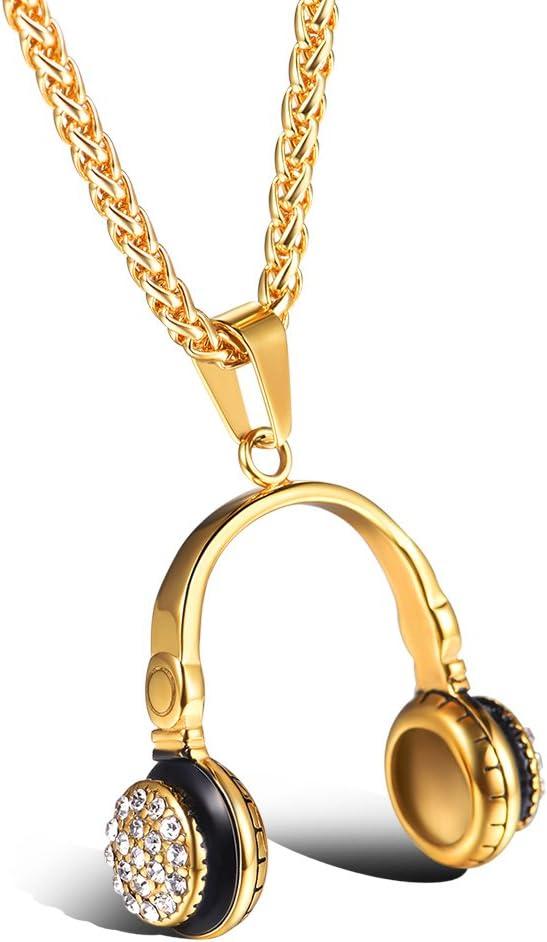 imageU7 Hip Hop Punk Music Necklace Guitar PickGuitarMicrophoneHeadphone Pendant with Chain for Men ampamp Women Stainless Steel RampampB Music Jewelry SilverGoldBlack CustomizableGold