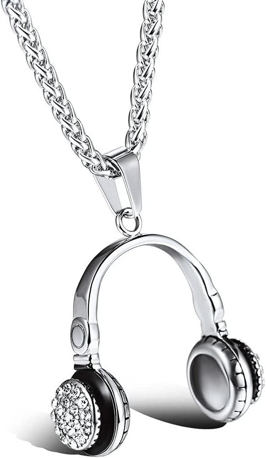imageU7 Hip Hop Punk Music Necklace Guitar PickGuitarMicrophoneHeadphone Pendant with Chain for Men ampamp Women Stainless Steel RampampB Music Jewelry SilverGoldBlack CustomizableSilver