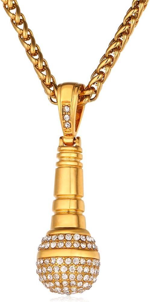 imageU7 Hip Hop Punk Music Necklace Guitar PickGuitarMicrophoneHeadphone Pendant with Chain for Men ampamp Women Stainless Steel RampampB Music Jewelry SilverGoldBlack CustomizableGold