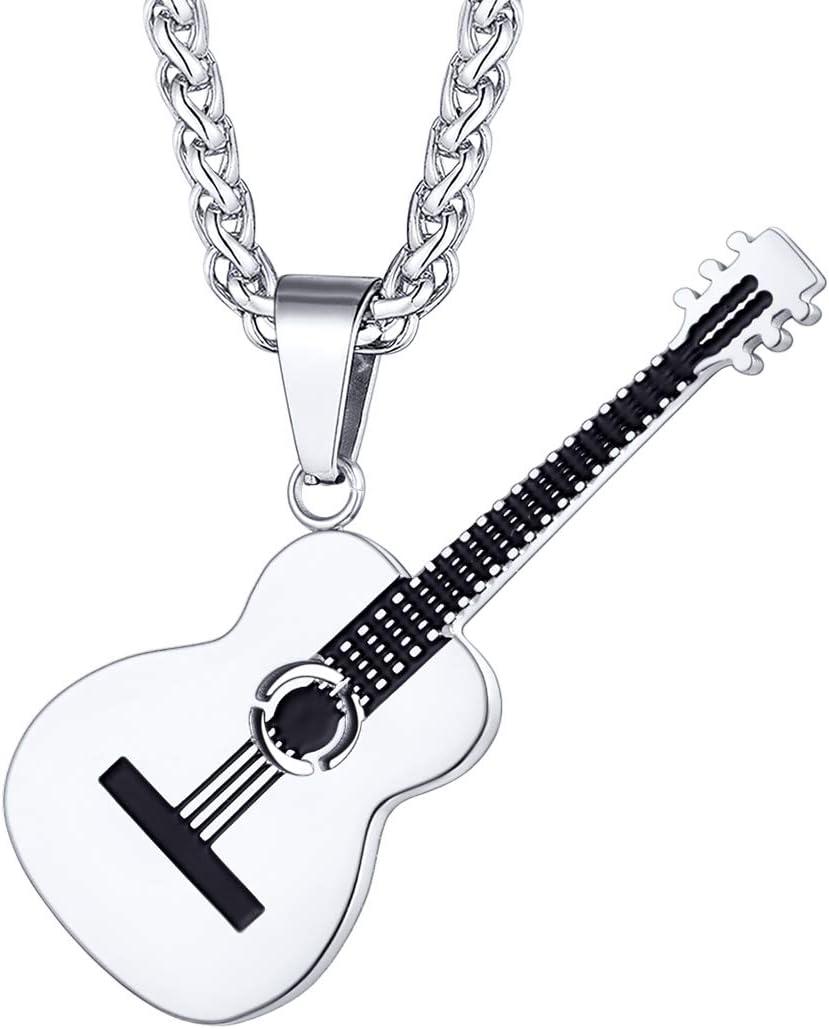 imageU7 Hip Hop Punk Music Necklace Guitar PickGuitarMicrophoneHeadphone Pendant with Chain for Men ampamp Women Stainless Steel RampampB Music Jewelry SilverGoldBlack CustomizableSilver