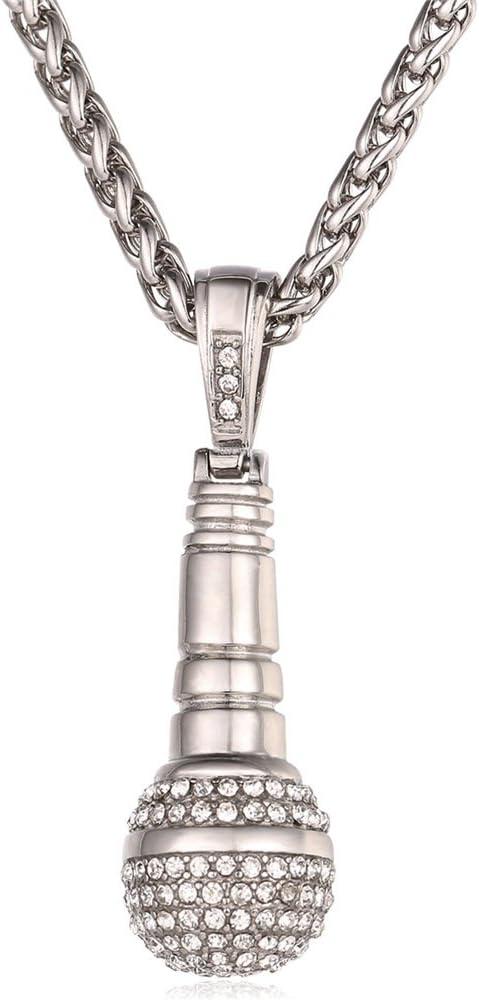 imageU7 Hip Hop Punk Music Necklace Guitar PickGuitarMicrophoneHeadphone Pendant with Chain for Men ampamp Women Stainless Steel RampampB Music Jewelry SilverGoldBlack CustomizableSilver