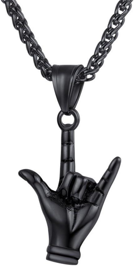 imageU7 Hip Hop Punk Music Necklace Guitar PickGuitarMicrophoneHeadphone Pendant with Chain for Men ampamp Women Stainless Steel RampampB Music Jewelry SilverGoldBlack CustomizableBlack