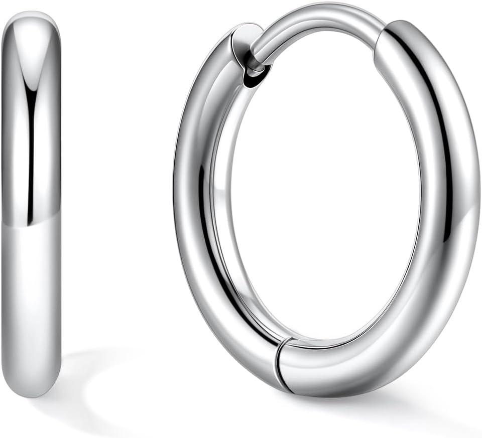 imageU7 Huggie Earrings Small Hoop Earrings for Women Hypoallergenic Stainless Steel SilverGoldBlack Cartilage Earrings for Christmas Gift 78910121416mma Silver A