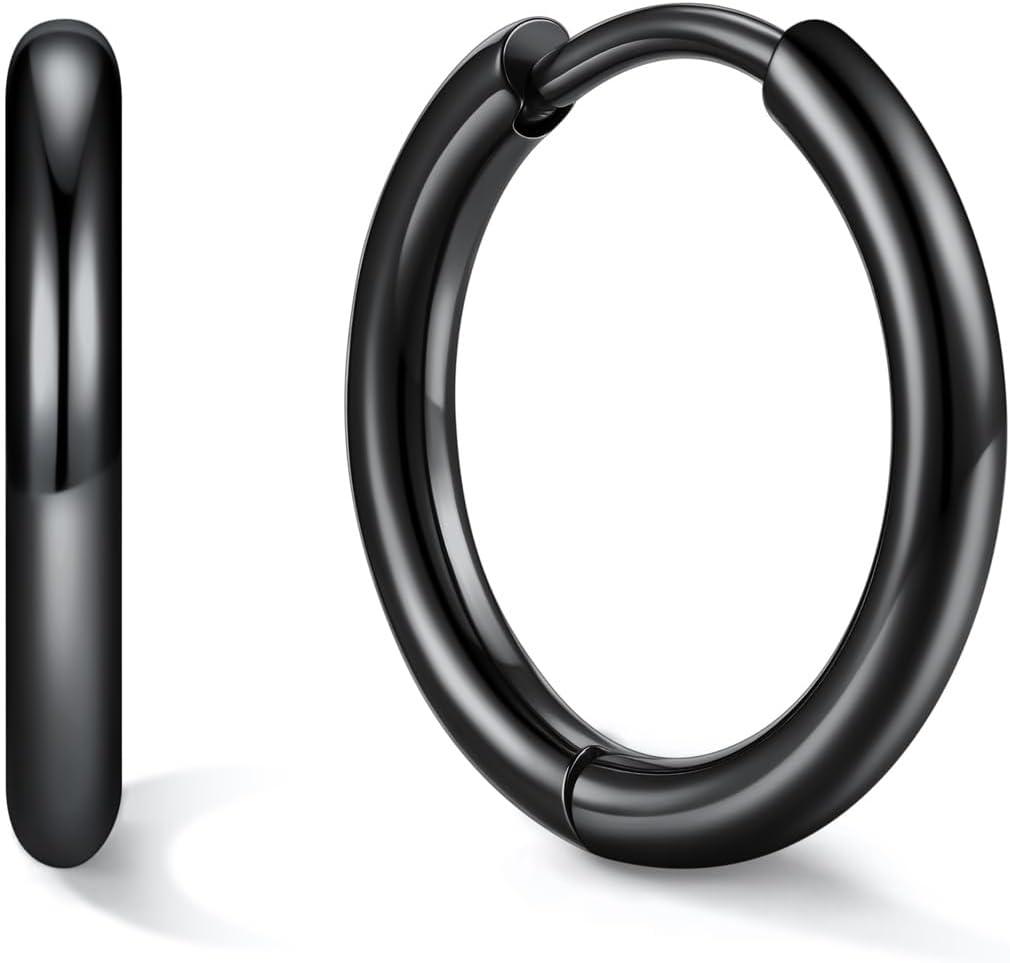 imageU7 Huggie Earrings Small Hoop Earrings for Women Hypoallergenic Stainless Steel SilverGoldBlack Cartilage Earrings for Christmas Gift 78910121416mmb Black A