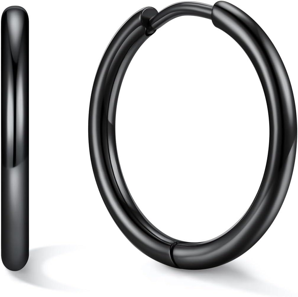 imageU7 Huggie Earrings Small Hoop Earrings for Women Hypoallergenic Stainless Steel SilverGoldBlack Cartilage Earrings for Christmas Gift 78910121416mmb Black A