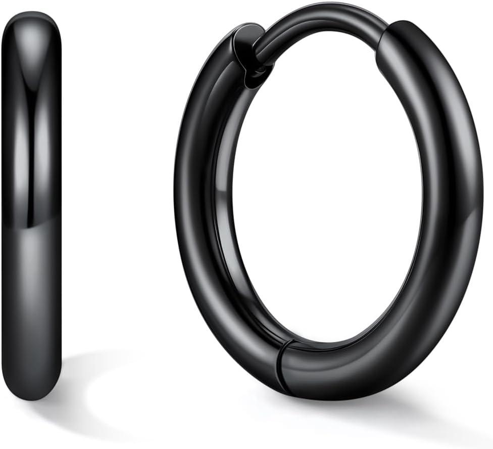 imageU7 Huggie Earrings Small Hoop Earrings for Women Hypoallergenic Stainless Steel SilverGoldBlack Cartilage Earrings for Christmas Gift 78910121416mmb Black A