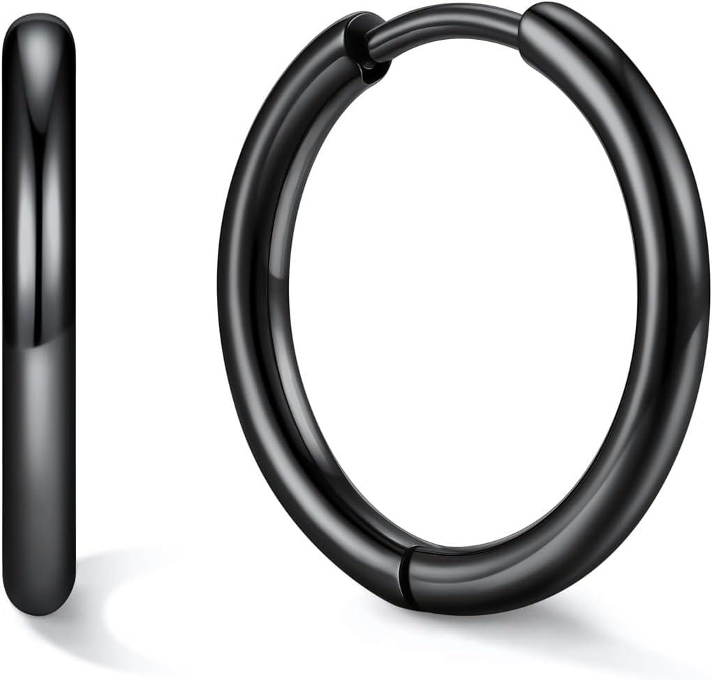 imageU7 Huggie Earrings Small Hoop Earrings for Women Hypoallergenic Stainless Steel SilverGoldBlack Cartilage Earrings for Christmas Gift 78910121416mmb Black A