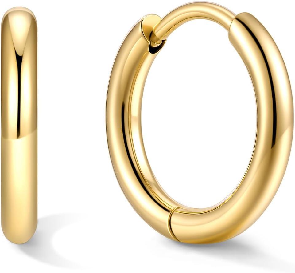 imageU7 Huggie Earrings Small Hoop Earrings for Women Hypoallergenic Stainless Steel SilverGoldBlack Cartilage Earrings for Christmas Gift 78910121416mmc Gold A