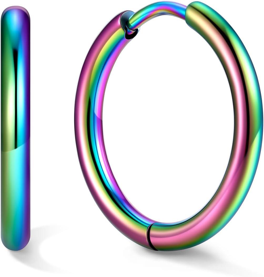 imageU7 Huggie Earrings Small Hoop Earrings for Women Hypoallergenic Stainless Steel SilverGoldBlack Cartilage Earrings for Christmas Gift 78910121416mmd Colorful A