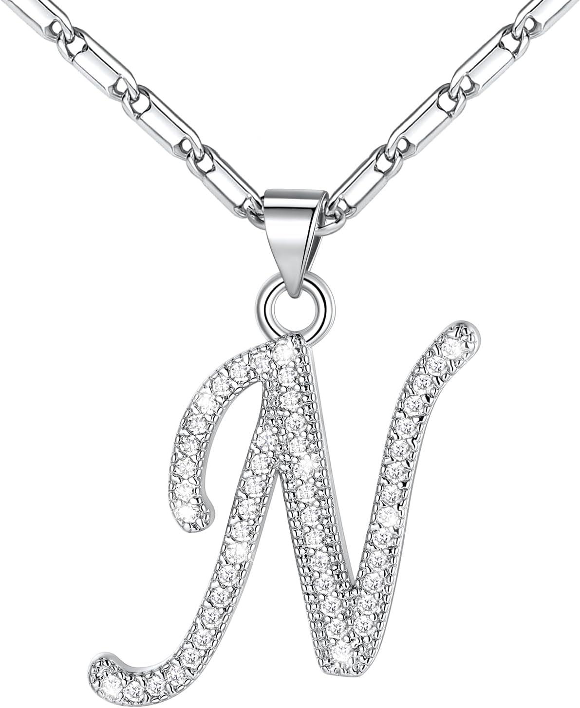 imageU7 Initial Necklace for Women GoldPlatinum Plated CZ Crystal Letter AZ Pendant Necklace Shiny 20 Inch Name Chain Dainty Personalized Jewelry for Men Mom Wife FriendcPremiumSilver