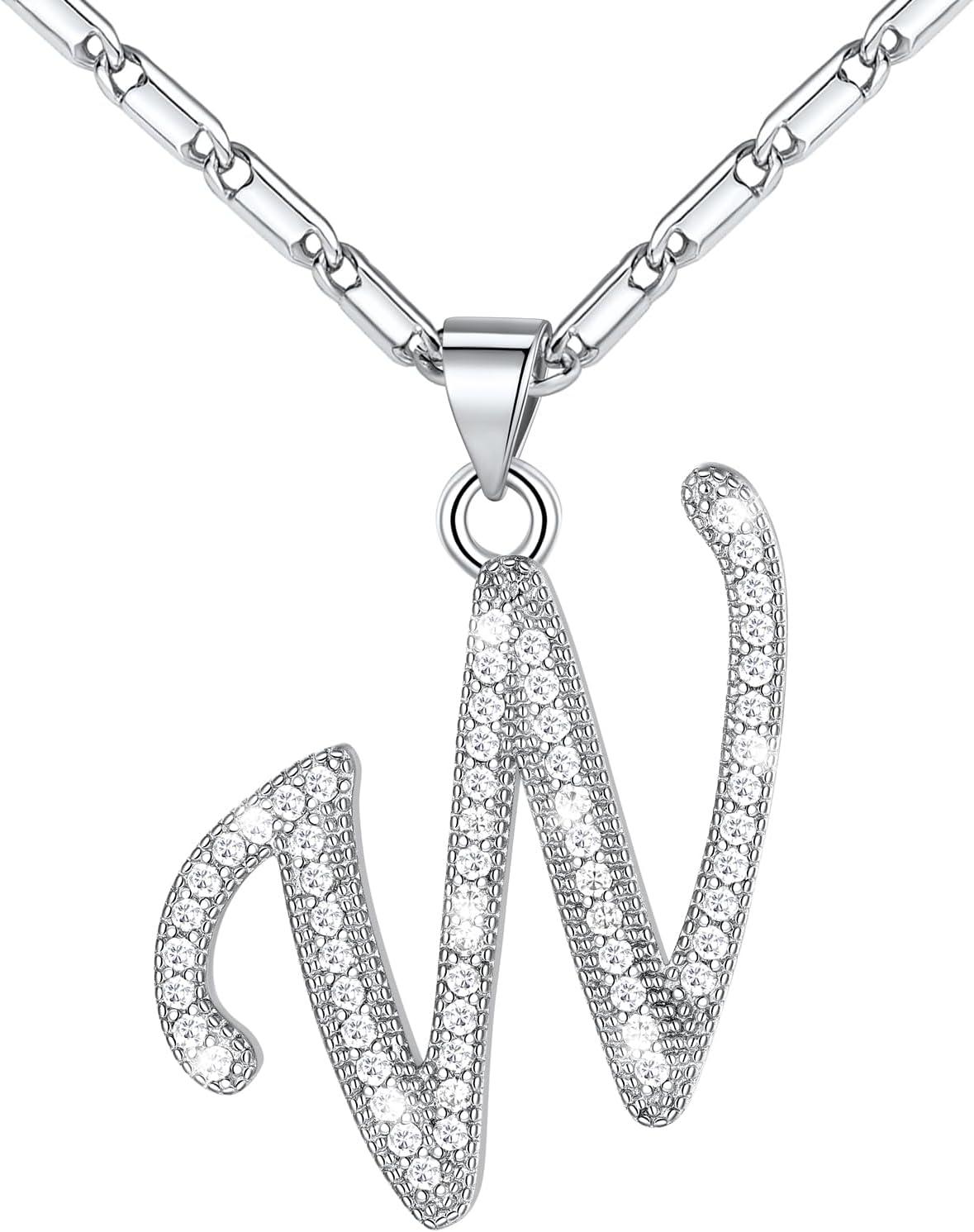 imageU7 Initial Necklace for Women GoldPlatinum Plated CZ Crystal Letter AZ Pendant Necklace Shiny 20 Inch Name Chain Dainty Personalized Jewelry for Men Mom Wife FriendcPremiumSilver