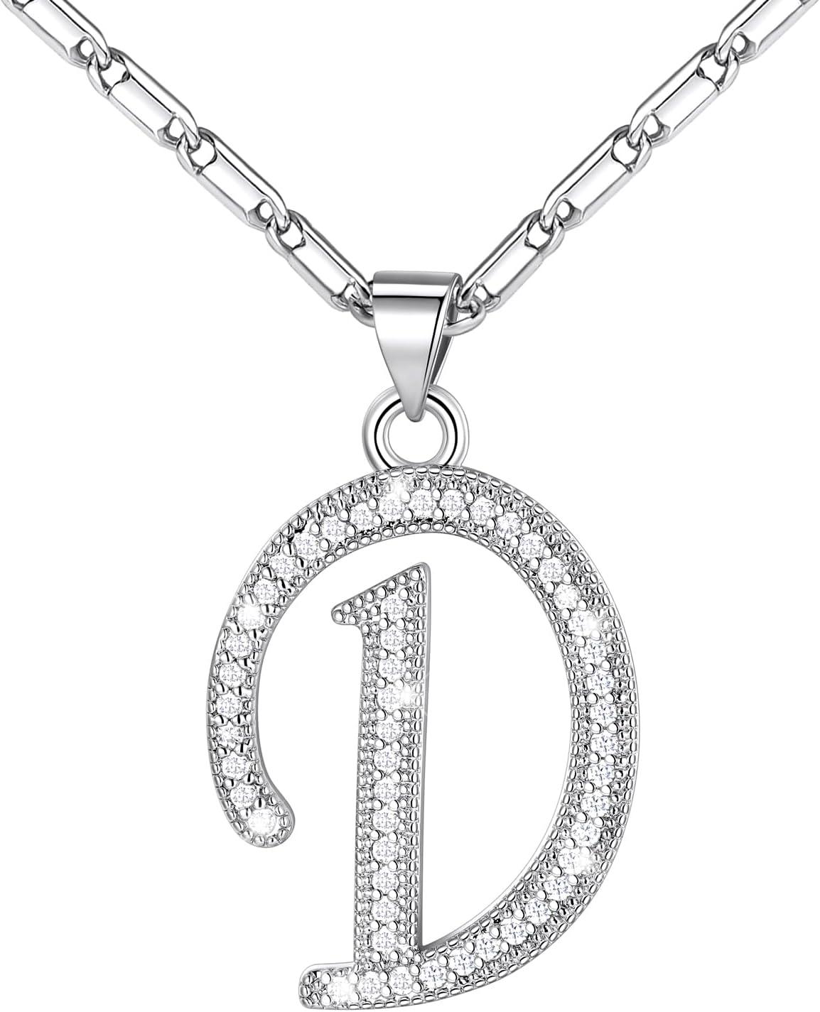 imageU7 Initial Necklace for Women GoldPlatinum Plated CZ Crystal Letter AZ Pendant Necklace Shiny 20 Inch Name Chain Dainty Personalized Jewelry for Men Mom Wife FriendcPremiumSilver