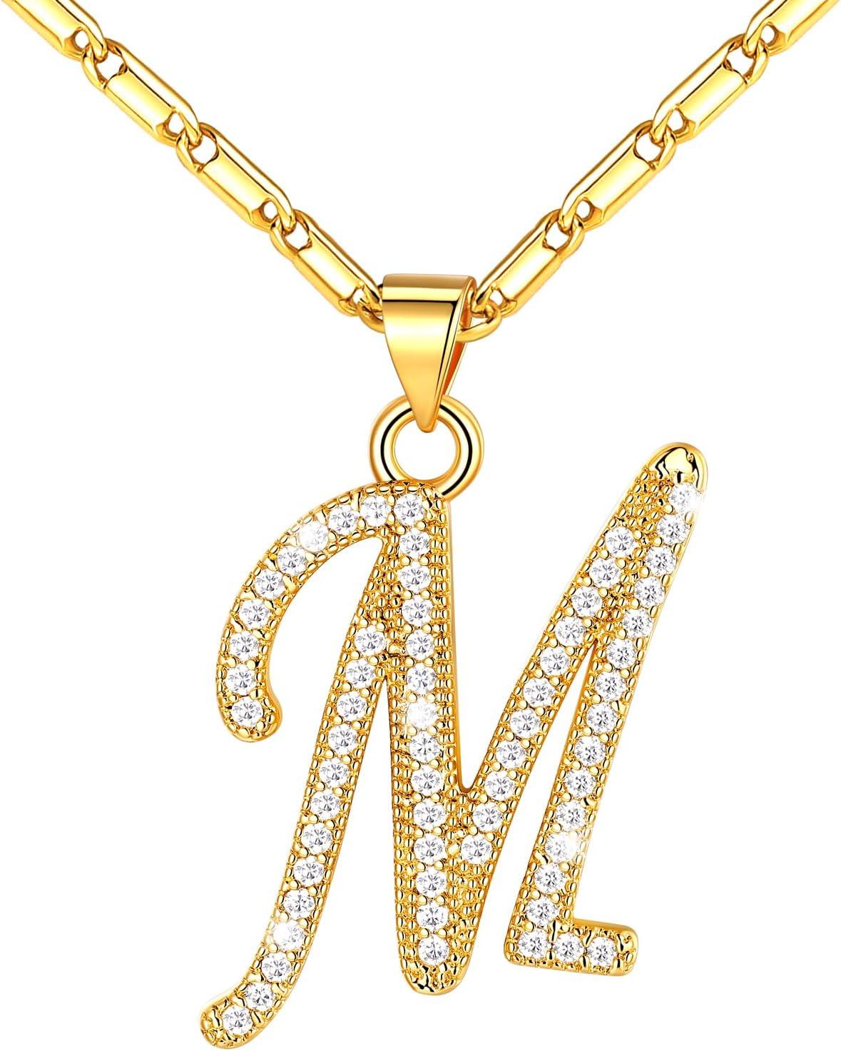 imageU7 Initial Necklace for Women GoldPlatinum Plated CZ Crystal Letter AZ Pendant Necklace Shiny 20 Inch Name Chain Dainty Personalized Jewelry for Men Mom Wife Friendd PremiumGold