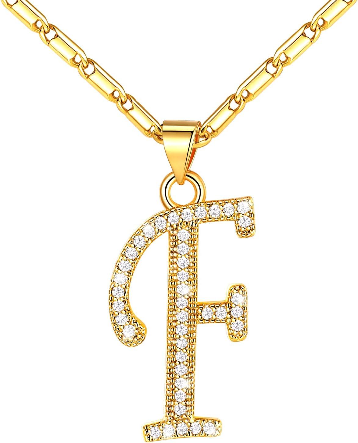imageU7 Initial Necklace for Women GoldPlatinum Plated CZ Crystal Letter AZ Pendant Necklace Shiny 20 Inch Name Chain Dainty Personalized Jewelry for Men Mom Wife Friendd PremiumGold