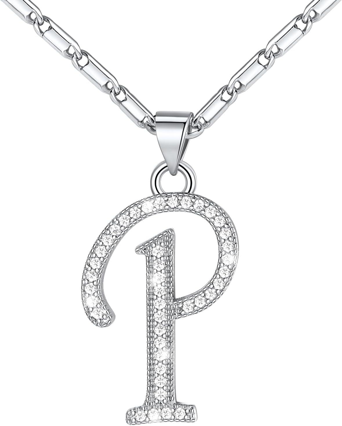 imageU7 Initial Necklace for Women GoldPlatinum Plated CZ Crystal Letter AZ Pendant Necklace Shiny 20 Inch Name Chain Dainty Personalized Jewelry for Men Mom Wife FriendcPremiumSilver