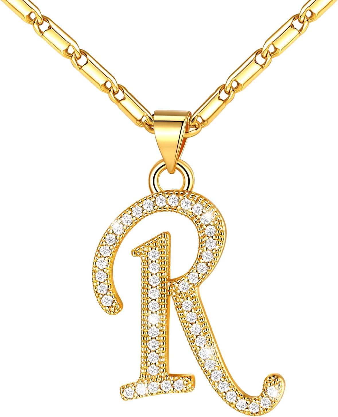 imageU7 Initial Necklace for Women GoldPlatinum Plated CZ Crystal Letter AZ Pendant Necklace Shiny 20 Inch Name Chain Dainty Personalized Jewelry for Men Mom Wife Friendd PremiumGold