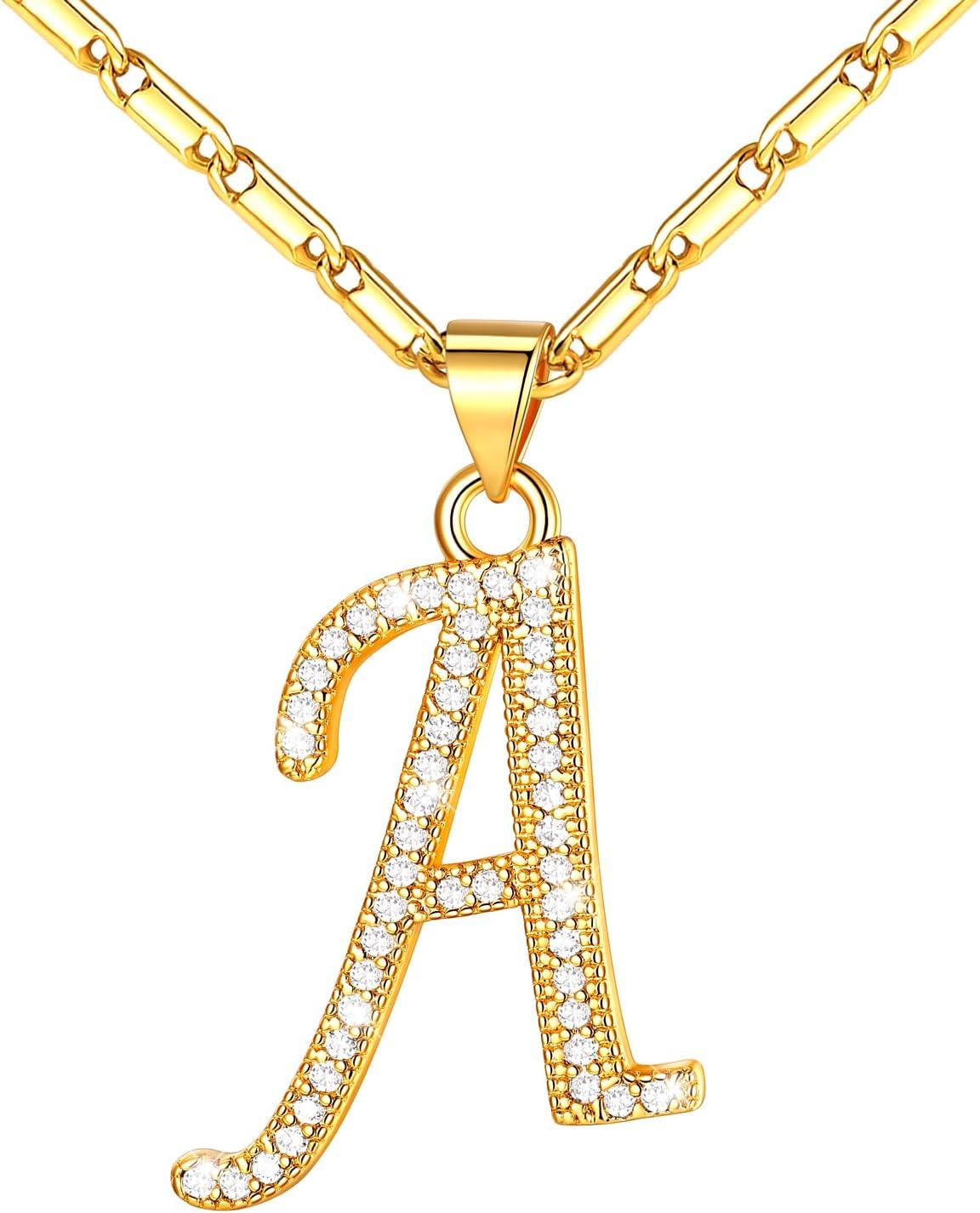 imageU7 Initial Necklace for Women GoldPlatinum Plated CZ Crystal Letter AZ Pendant Necklace Shiny 20 Inch Name Chain Dainty Personalized Jewelry for Men Mom Wife Friendd PremiumGold