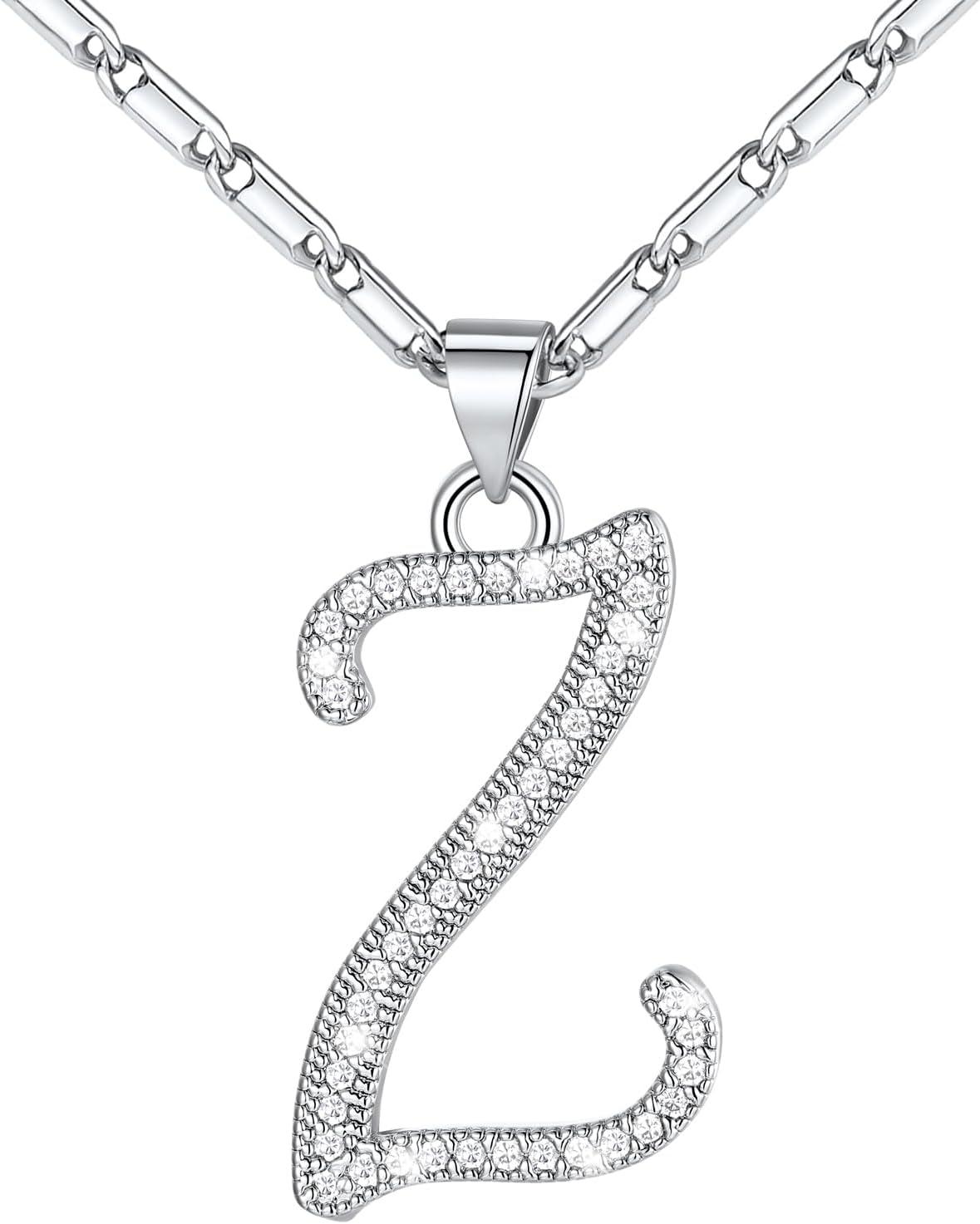 imageU7 Initial Necklace for Women GoldPlatinum Plated CZ Crystal Letter AZ Pendant Necklace Shiny 20 Inch Name Chain Dainty Personalized Jewelry for Men Mom Wife FriendcPremiumSilver