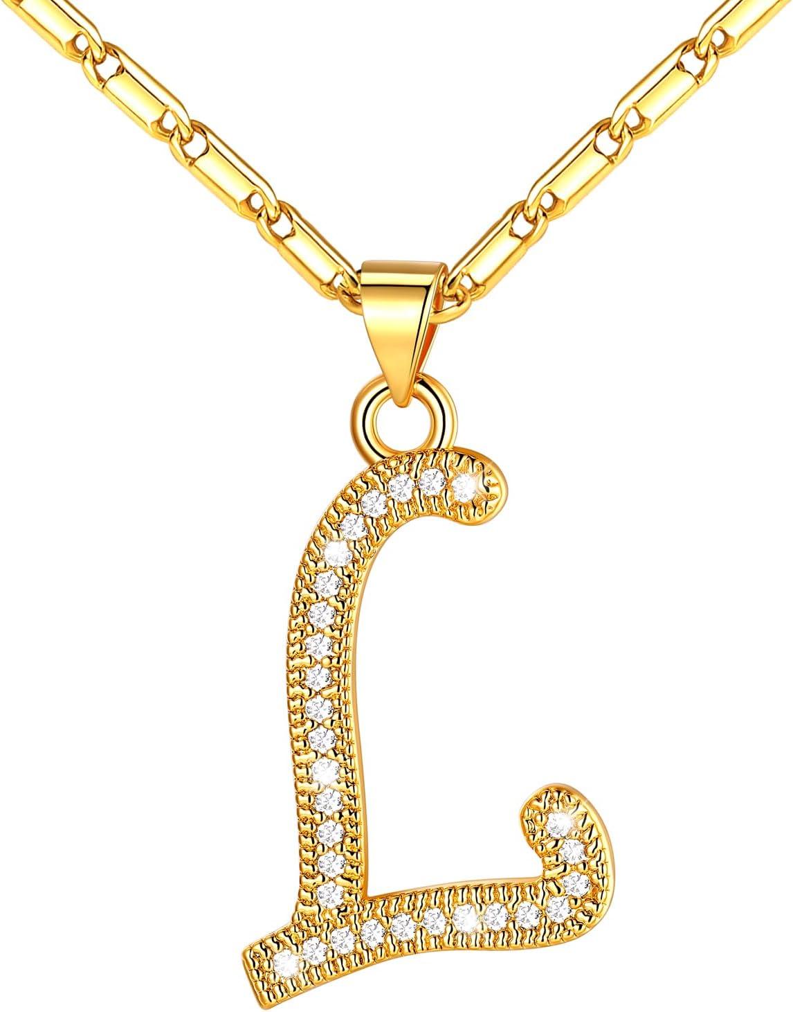 imageU7 Initial Necklace for Women GoldPlatinum Plated CZ Crystal Letter AZ Pendant Necklace Shiny 20 Inch Name Chain Dainty Personalized Jewelry for Men Mom Wife Friendd PremiumGold