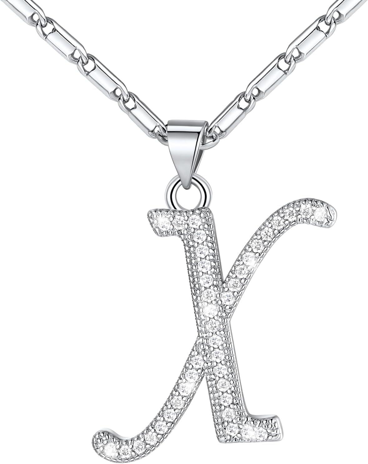 imageU7 Initial Necklace for Women GoldPlatinum Plated CZ Crystal Letter AZ Pendant Necklace Shiny 20 Inch Name Chain Dainty Personalized Jewelry for Men Mom Wife FriendcPremiumSilver