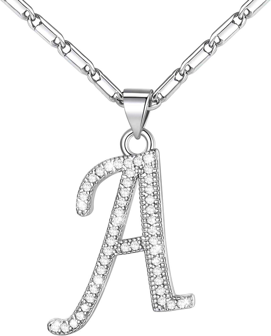 imageU7 Initial Necklace for Women GoldPlatinum Plated CZ Crystal Letter AZ Pendant Necklace Shiny 20 Inch Name Chain Dainty Personalized Jewelry for Men Mom Wife FriendcPremiumSilver