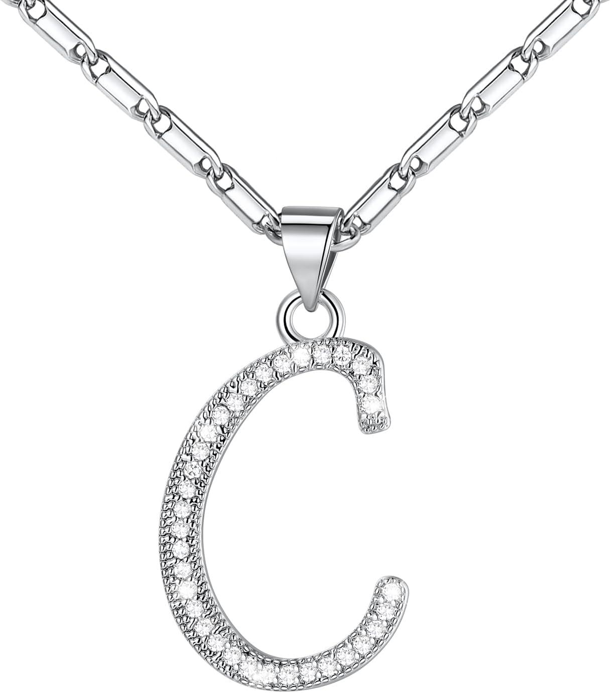 imageU7 Initial Necklace for Women GoldPlatinum Plated CZ Crystal Letter AZ Pendant Necklace Shiny 20 Inch Name Chain Dainty Personalized Jewelry for Men Mom Wife FriendcPremiumSilver