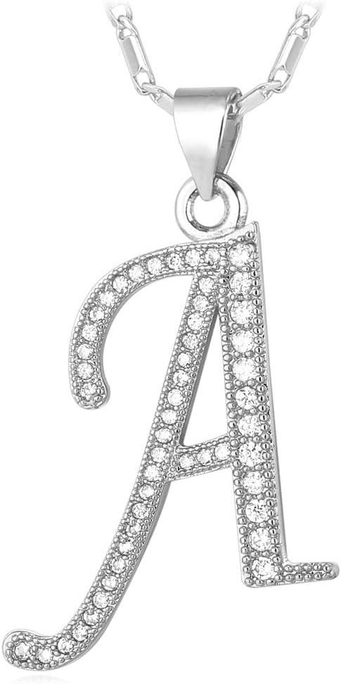 imageU7 Initial Necklace for Women GoldPlatinum Plated CZ Crystal Letter AZ Pendant Necklace Shiny 20 Inch Name Chain Dainty Personalized Jewelry for Men Mom Wife Frienda ClassicSilver