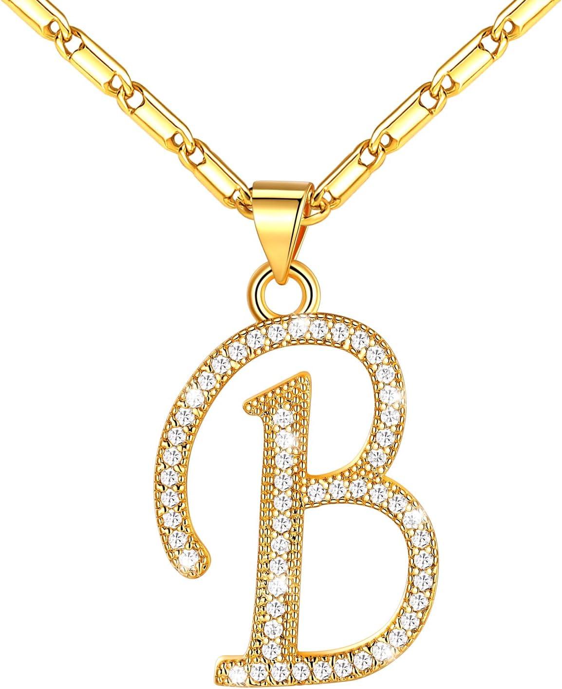 imageU7 Initial Necklace for Women GoldPlatinum Plated CZ Crystal Letter AZ Pendant Necklace Shiny 20 Inch Name Chain Dainty Personalized Jewelry for Men Mom Wife Friendd PremiumGold