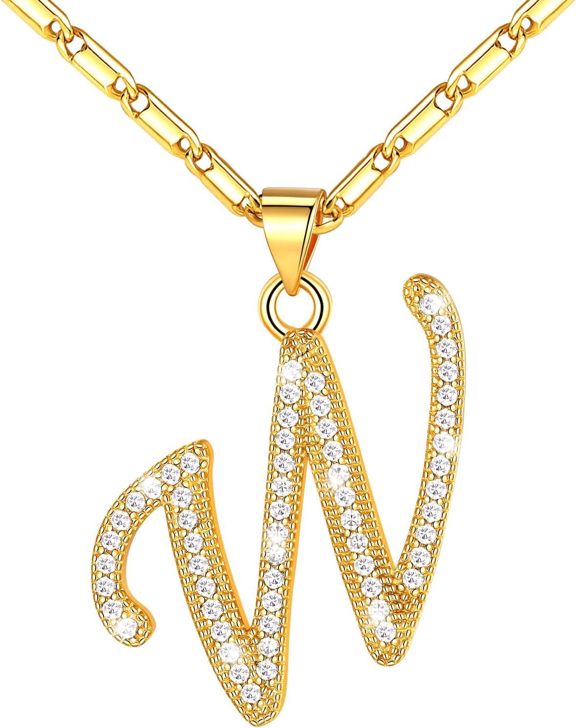 imageU7 Initial Necklace for Women GoldPlatinum Plated CZ Crystal Letter AZ Pendant Necklace Shiny 20 Inch Name Chain Dainty Personalized Jewelry for Men Mom Wife Friendd PremiumGold