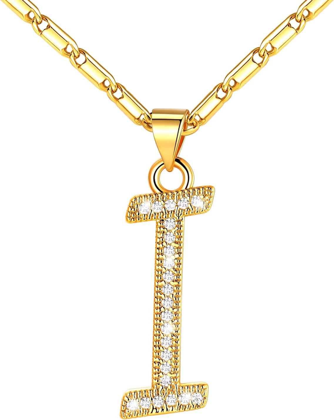imageU7 Initial Necklace for Women GoldPlatinum Plated CZ Crystal Letter AZ Pendant Necklace Shiny 20 Inch Name Chain Dainty Personalized Jewelry for Men Mom Wife Friendd PremiumGold