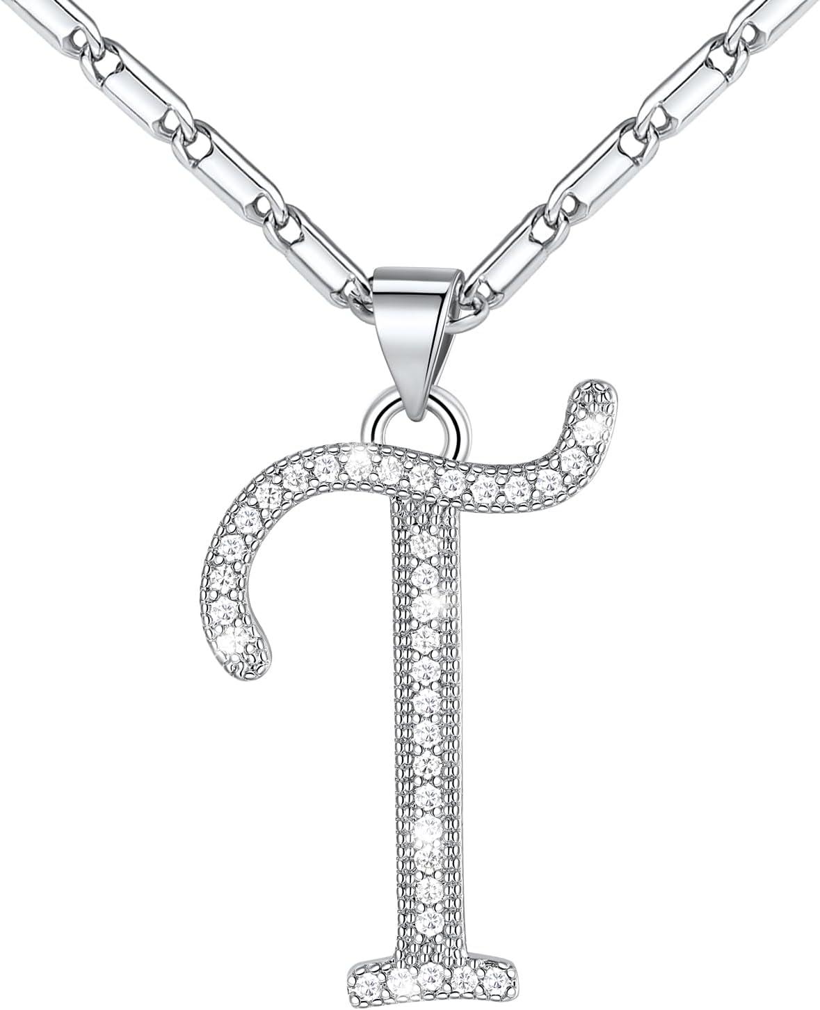 imageU7 Initial Necklace for Women GoldPlatinum Plated CZ Crystal Letter AZ Pendant Necklace Shiny 20 Inch Name Chain Dainty Personalized Jewelry for Men Mom Wife FriendcPremiumSilver
