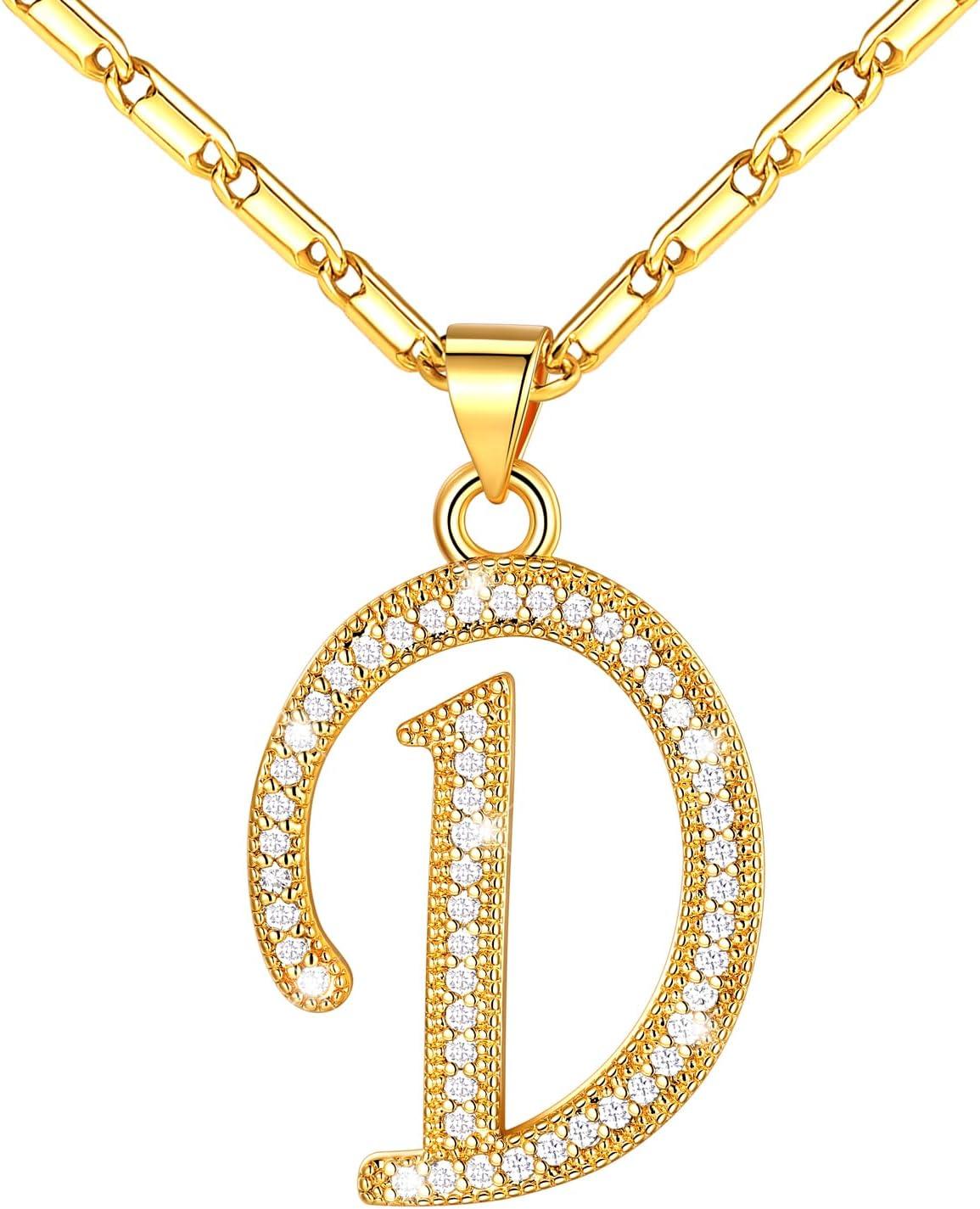 imageU7 Initial Necklace for Women GoldPlatinum Plated CZ Crystal Letter AZ Pendant Necklace Shiny 20 Inch Name Chain Dainty Personalized Jewelry for Men Mom Wife Friendd PremiumGold