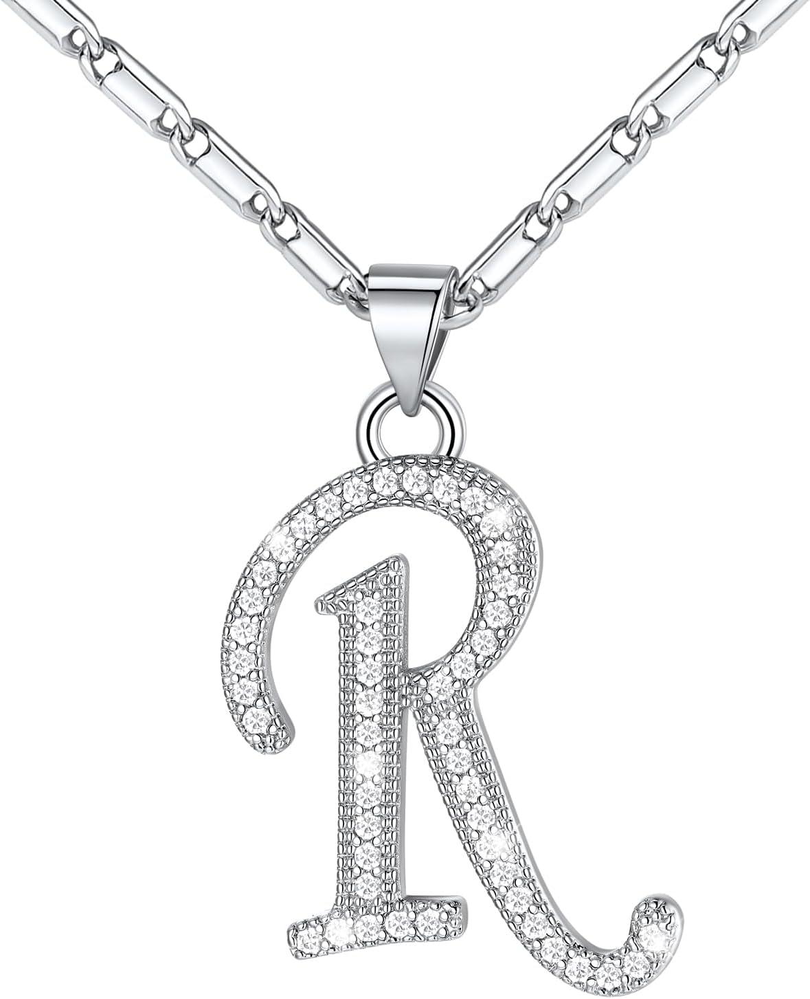 imageU7 Initial Necklace for Women GoldPlatinum Plated CZ Crystal Letter AZ Pendant Necklace Shiny 20 Inch Name Chain Dainty Personalized Jewelry for Men Mom Wife FriendcPremiumSilver