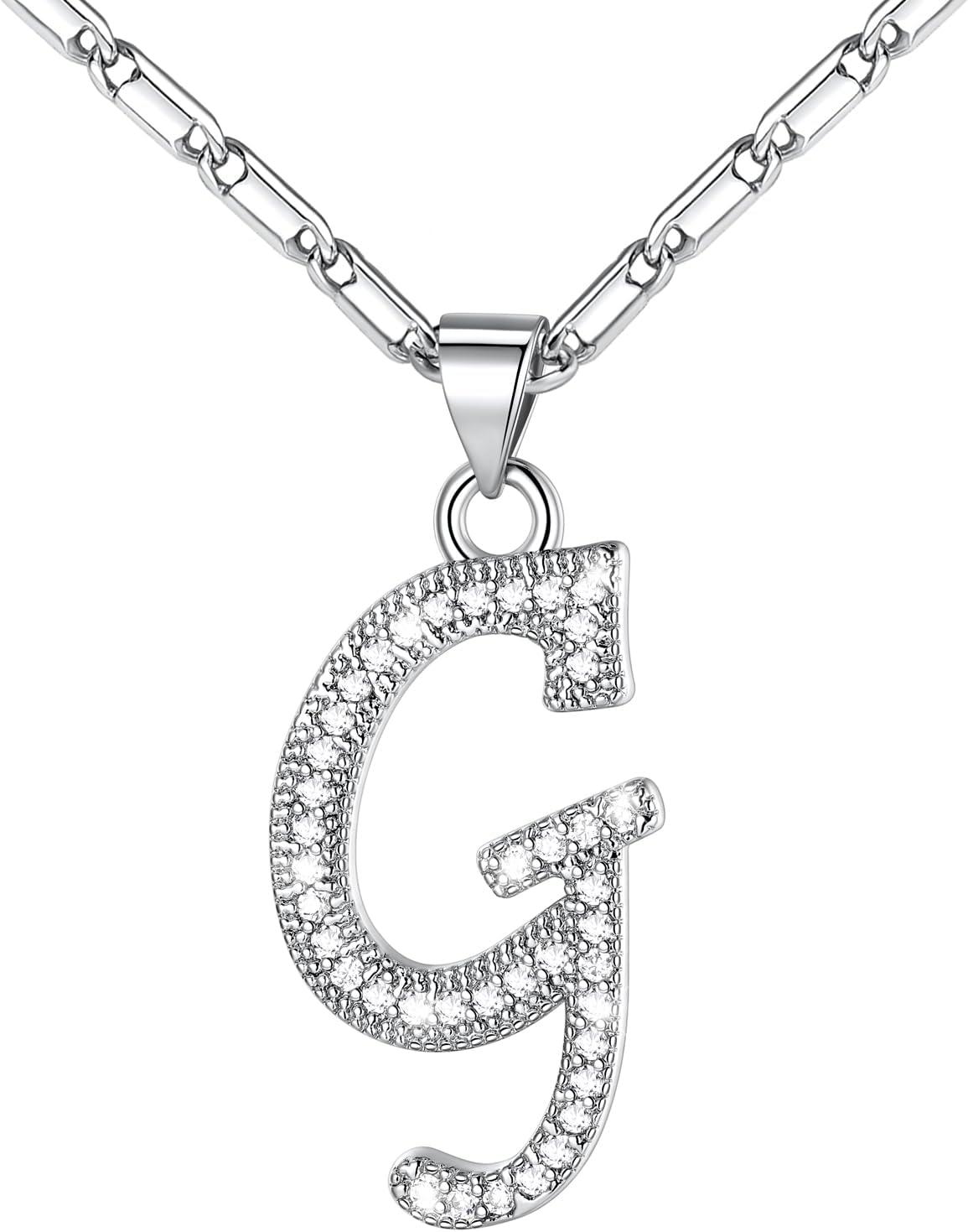 imageU7 Initial Necklace for Women GoldPlatinum Plated CZ Crystal Letter AZ Pendant Necklace Shiny 20 Inch Name Chain Dainty Personalized Jewelry for Men Mom Wife FriendcPremiumSilver