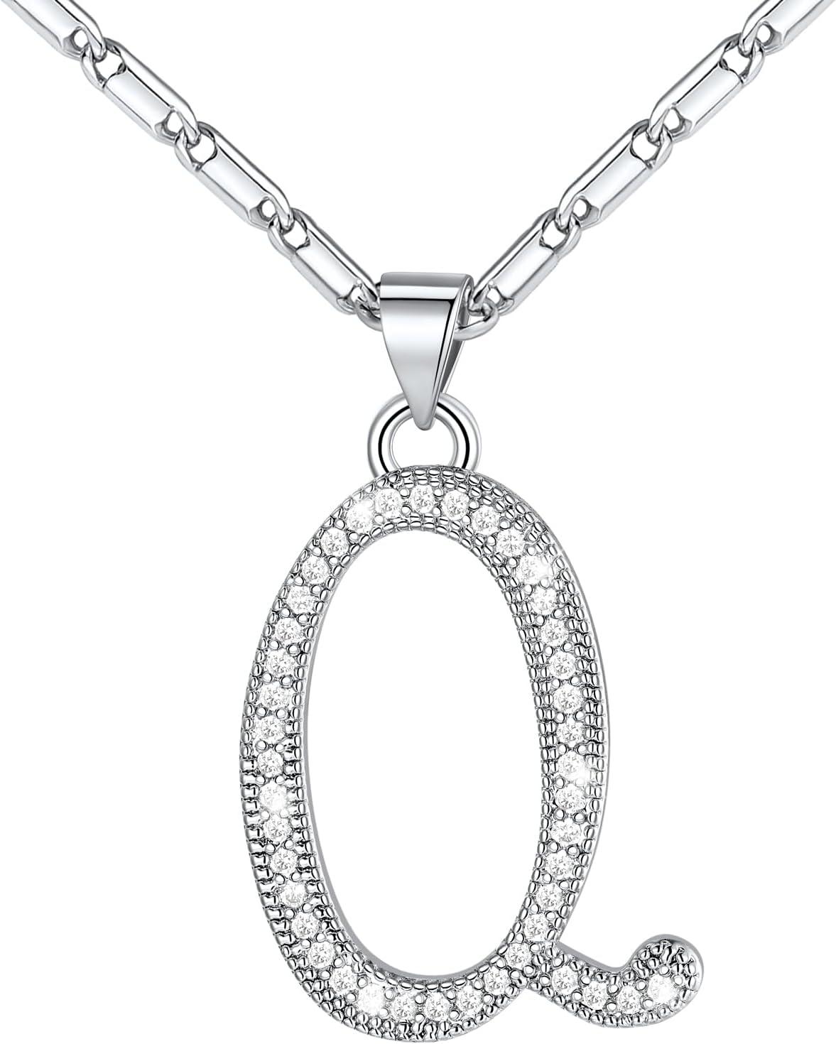 imageU7 Initial Necklace for Women GoldPlatinum Plated CZ Crystal Letter AZ Pendant Necklace Shiny 20 Inch Name Chain Dainty Personalized Jewelry for Men Mom Wife FriendcPremiumSilver