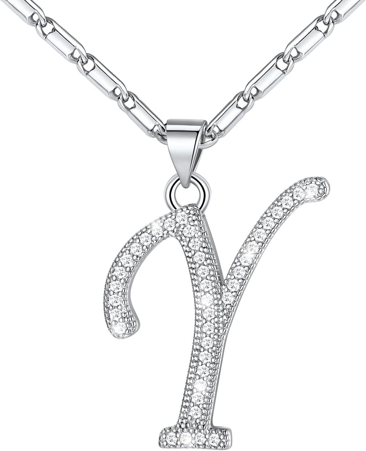 imageU7 Initial Necklace for Women GoldPlatinum Plated CZ Crystal Letter AZ Pendant Necklace Shiny 20 Inch Name Chain Dainty Personalized Jewelry for Men Mom Wife FriendcPremiumSilver