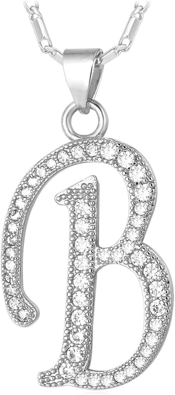 imageU7 Initial Necklace for Women GoldPlatinum Plated CZ Crystal Letter AZ Pendant Necklace Shiny 20 Inch Name Chain Dainty Personalized Jewelry for Men Mom Wife Frienda ClassicSilver