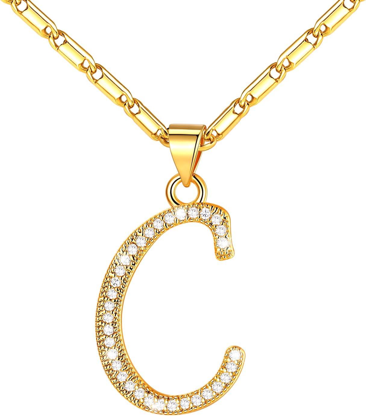 imageU7 Initial Necklace for Women GoldPlatinum Plated CZ Crystal Letter AZ Pendant Necklace Shiny 20 Inch Name Chain Dainty Personalized Jewelry for Men Mom Wife Friendd PremiumGold