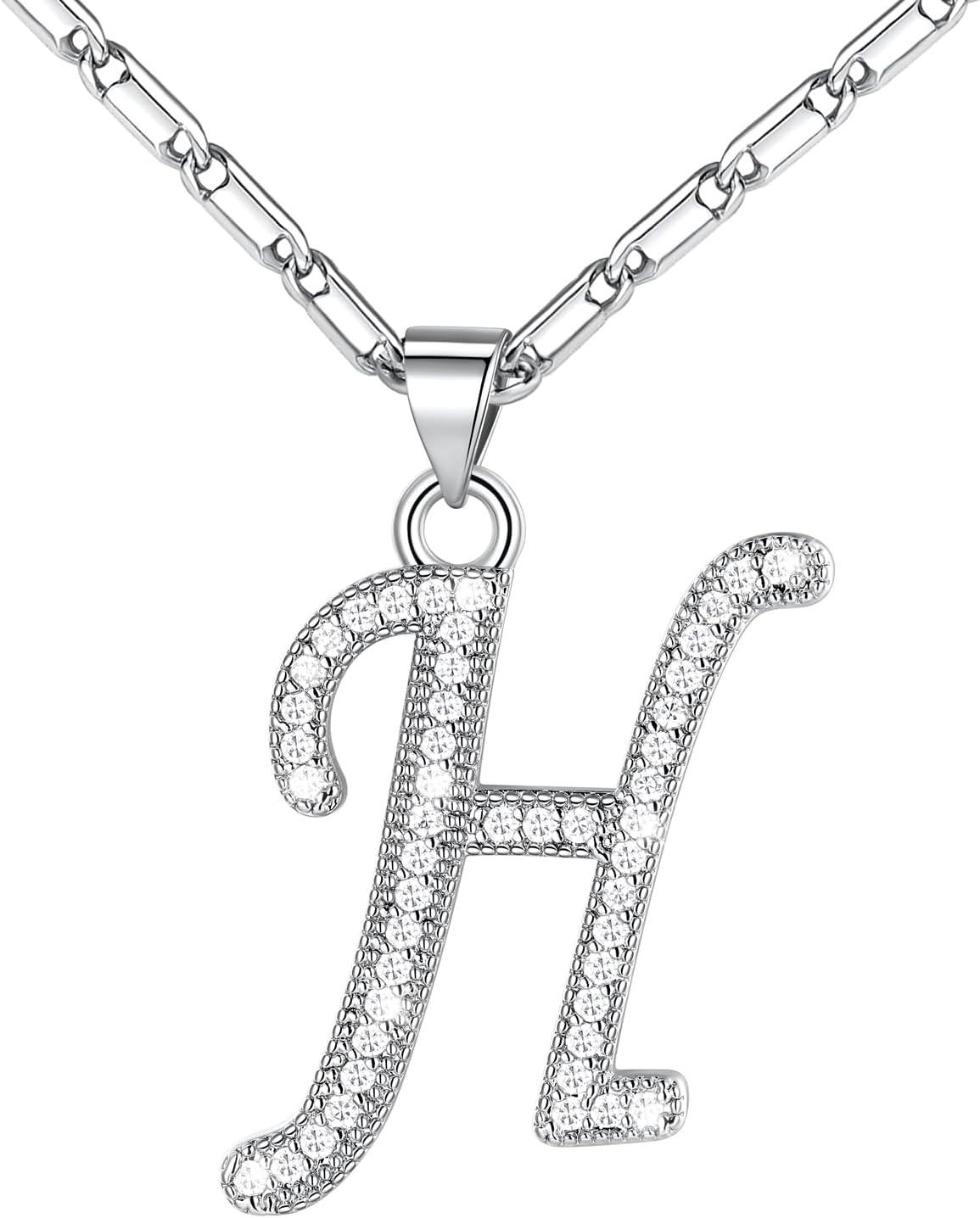 imageU7 Initial Necklace for Women GoldPlatinum Plated CZ Crystal Letter AZ Pendant Necklace Shiny 20 Inch Name Chain Dainty Personalized Jewelry for Men Mom Wife FriendcPremiumSilver